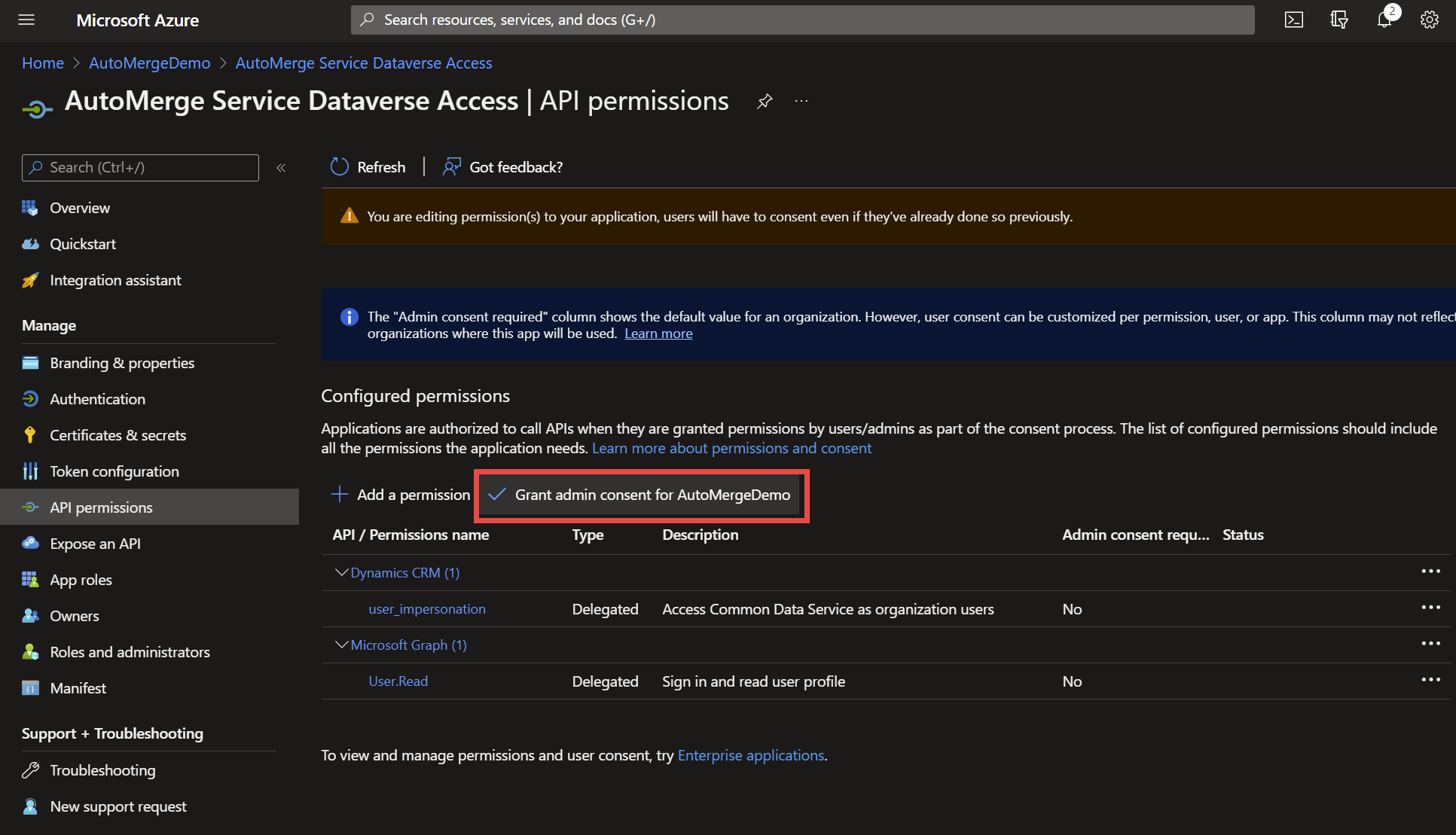 Granting admin consent