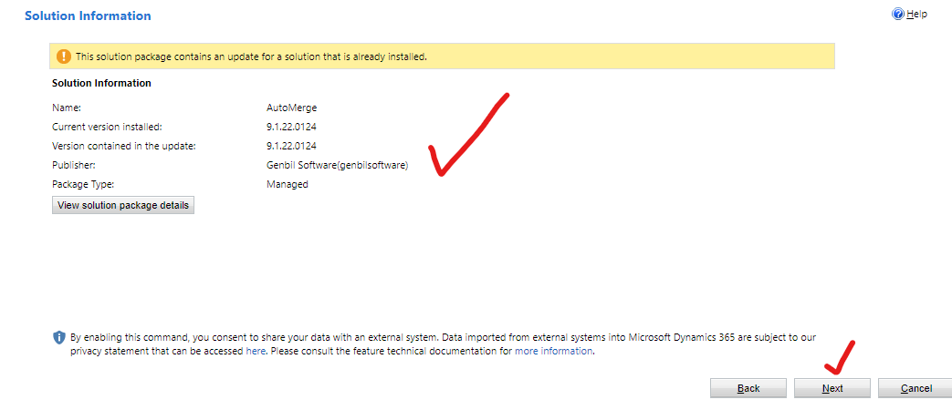 Selecting the AutoMerge solution zip in the import wizard