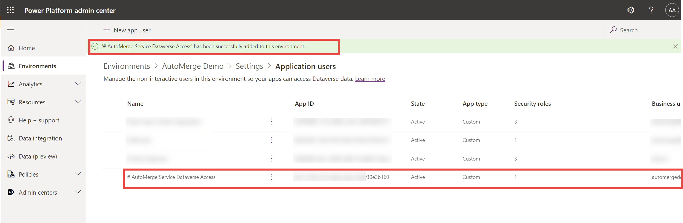 Application user confirmation