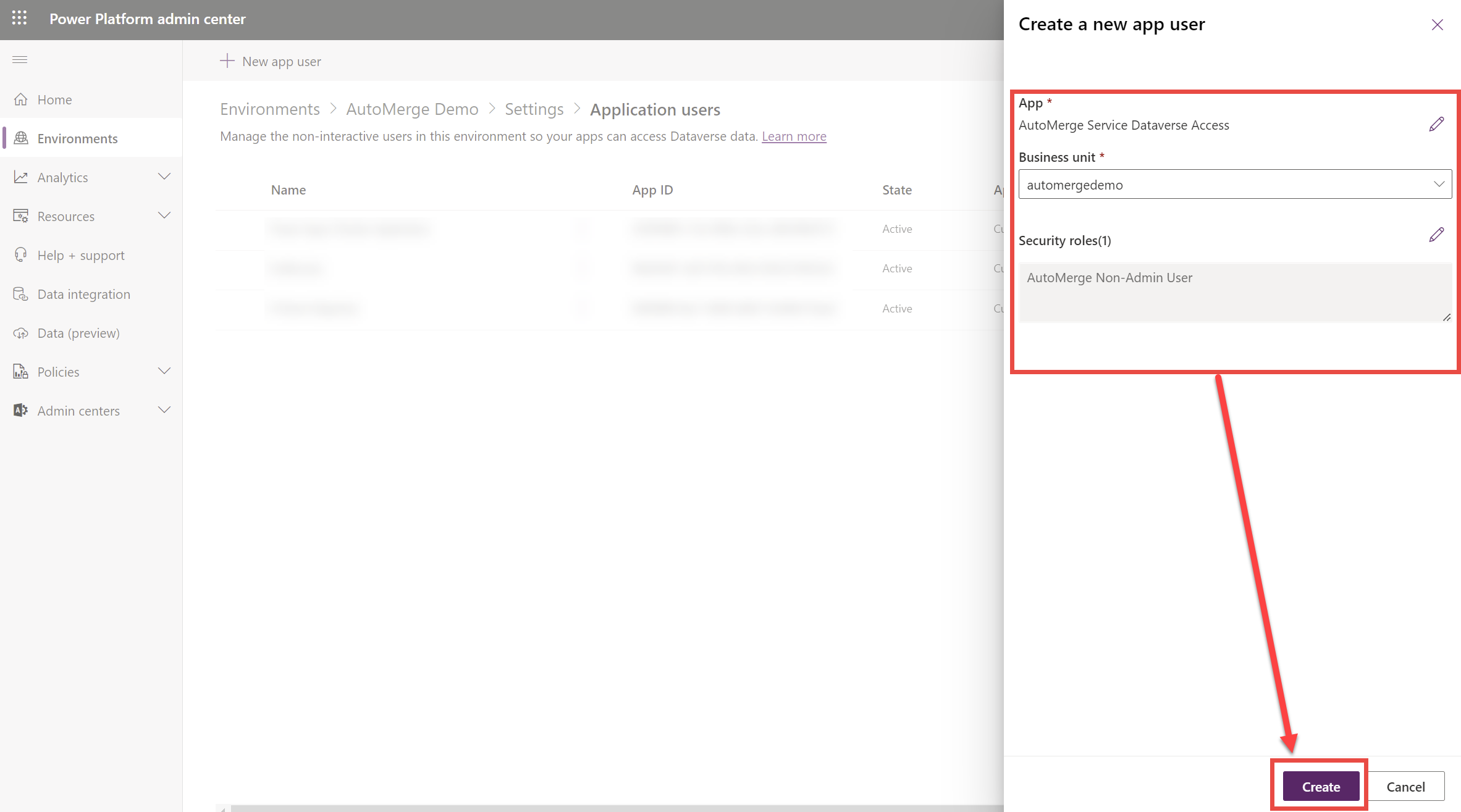 The completed application user form