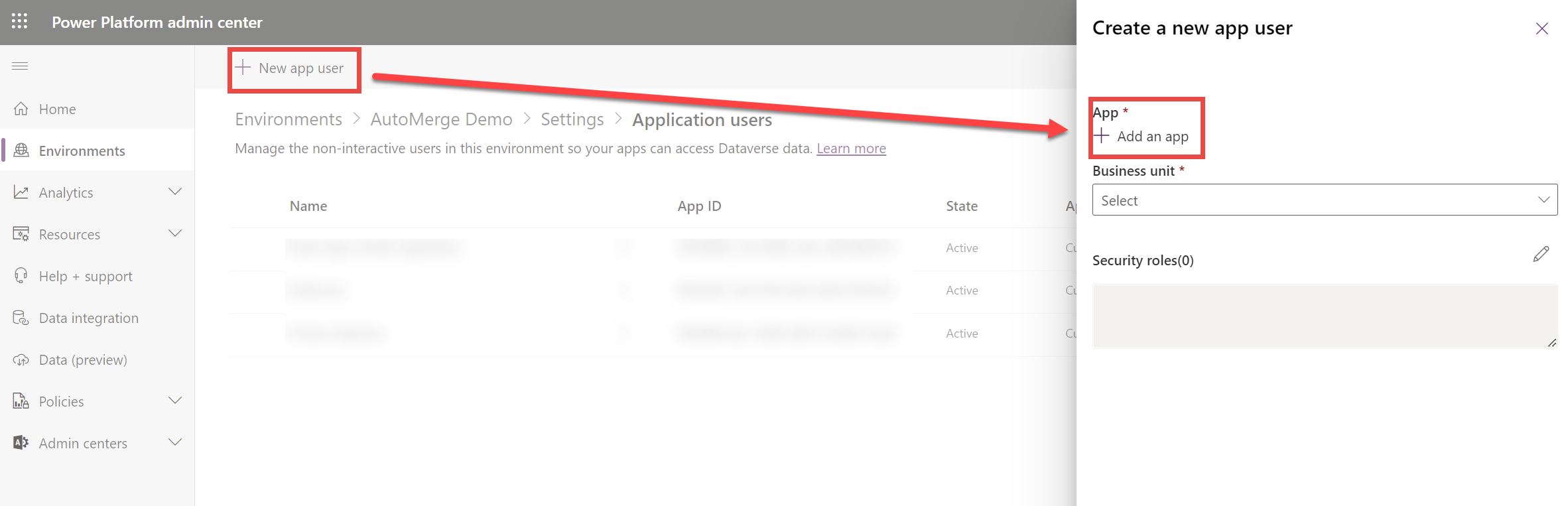 Creating a new application user